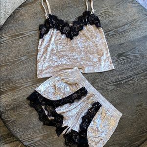 Velvet and lace pajama set